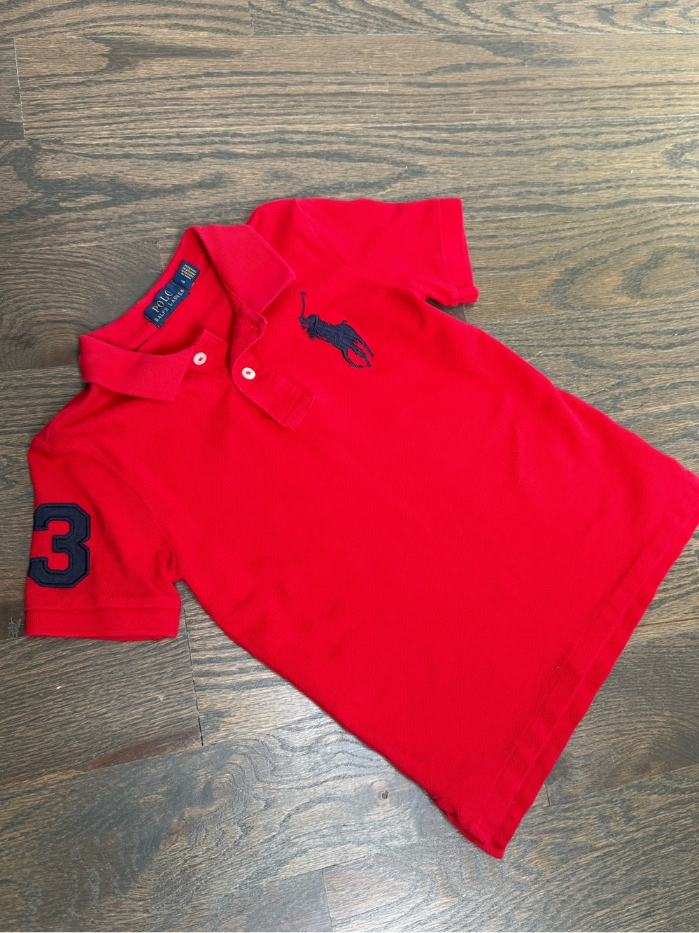 Ralph Lauren Red Polo with Navy Pony & Sleeve Number